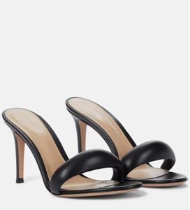 Kvinnor av högsta kvalitet Sandal Gianvitorossi Bijoux 85mm lädermulor klackar kalv hud läder sommar designer slip på kvinna hög klack bröllop fest klänning pumpar med låda