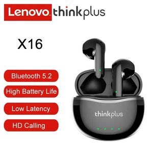 Kulaklıklar Yeni Orijinal Lenovo X16 Kulaklık Bluetooth 5.2 TWS Kablosuz Kulaklıklar Stereo Spor Earhook Earhook Earhook ile Çift HD Mikrofon