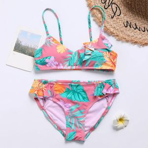 Set 714 Years Tropical Floral Girl Swimsuit Kids Ruffle Two Piece Children's Badkläder vadderad tjej Bikini Set Girls Bathing Suit 2022