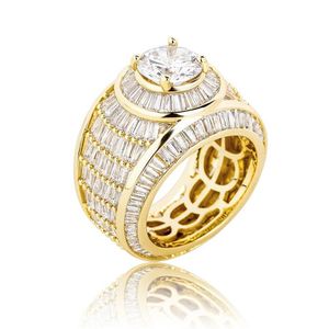 Herr Hip Hop Full Diamond Stone Rings Bling 18K Real Gold Plated Cubic Zircon Finger Ring Jewelry Gift223q