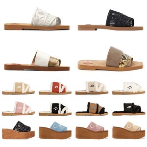 Sandali Woody firmati da donna Ciabatte basse Ciabatte marrone chiaro Beige Bianco Nero Rosa Pizzo Lettering Pantofole di tela Infradito Scarpe estive da donna all'aperto