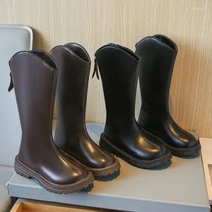 Botlar kızlar uyluk yüksek 2024 çocuk kahverengi uzun ayakkabılar çocuklar yumuşak taban kaymaz yüksek kış sıcak peluş peluş botas boyutu 23-32