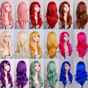 Perücken Lange gewellte Cosplay-Perücke, Rot, Grün, Lila, Rosa, Schwarz, Blau, Splitter, Grau, Blond, Braun, 70 cm, Kunsthaar-Perücken