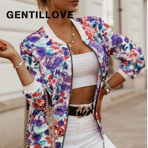 Blazers Floral Printed Women Jacket Autumn Winter Fashion O Neck Long Sleeve Zipper Pocket Casual Coats Bomber Outwear Streetwear