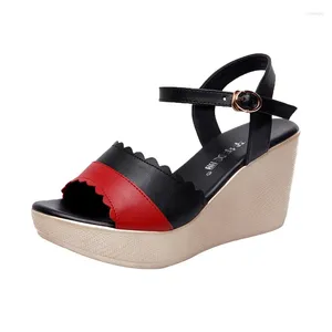 Sandals Color Block Open Head Big Size 32-43 Platform Ladies Summer 2023 High Heels Wedges Beach Women