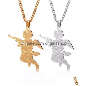 Colares Pingente Personalizado Anjo da Guarda Aço Inoxidável Mens Hip Hop Colar Festa Decoração Acessórios de Moda Drop Delive Dhgjy