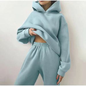 Women Autumn Winter Fleeced Tracksuits Casual Sweatpants and Hoodie Set Two Pieces Hooded Sweatshirt Sport Jogger Outfits 231229