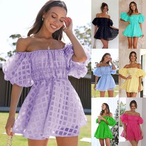 Casual Dresses Slash Neck Summer For Women 2023 Long Puff Sleeve Strapless Elegant Mante Loose Mini Beach Vestidos