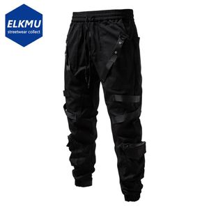 Byxor mode ninja byxor techwear bandage blixtlåsfickor last byxor joggar män svart hip hop streetwear byxor