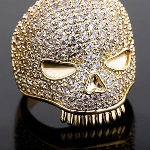 Iced Out Skull Ring Herren Silber Gold Ring Hochwertiger Volldiamant Hip Hop Ringe Jewelry268Q