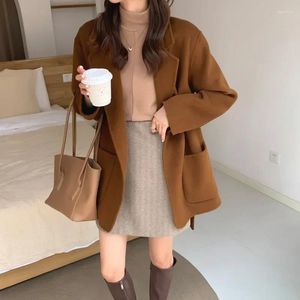 Women's Suits White Jacket Wool & Blend Coats For Women Dress Caramel Colour Long Over Solid Tweed Blazer Woman Clothes Outerwears Tailoring