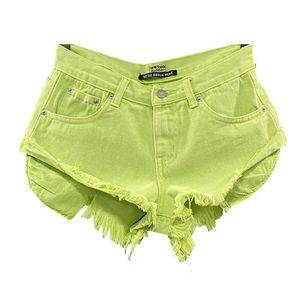 Saias novas mulheres de verão fruta shorts de jeans verdes sexy lowrise Aline tassel calça curta quente mulher personalidade de moda de bolso rosa