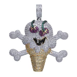 Iced Out Cubic Zircon Corsair Skeleton Skull Ice Cream Pendant Necklace With Stainless Steel Rope Chain227m