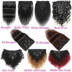 Extensions Afro Kinky Curly Clip In Human Hair Extensions 120g 8pcs Raw Indian Virgin Body Wave Straight Yaki Clips On Weave Thick Natural We