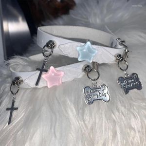 Kedjor Pink-Punk Spike-Rivet Choker Collar Halsband för kvinnor Steampunk-Pentagram Cross-Neck-strap cosplay gotiska smycken