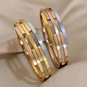 Bangle Chunky Geométrica Pulseiras de Aço Inoxidável para Mulheres Homens Elegantes Em Camadas Amplas Pulseiras Charme À Prova D 'Água Jóias Casal Presente