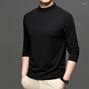 Męskie koszulki T najwyższej klasy Mulberry Silk Turtleck Modal T-shirt z długim rękawem 2023 Mężczyźni Męs