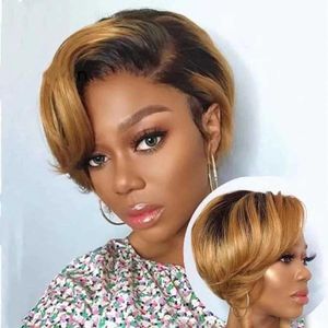 Wigs Pixie Cut Wig Human Hair Brazilian Straight Wigs Full Machine Made Wigs With Bang For Black Women Short Cut Wig For Free Ship S082