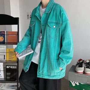 Men's Fashion Trendy Coats Casual Work Green Color Denim Jackets Loose Outerwear High-quality Cowboy Jackets Size S-2XL 231229