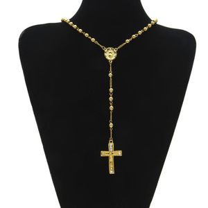 Vendi Collana di Gesù con ciondolo croce con perline di rosario stile Hip Hop con strass trasparenti Collana da 24 pollici Uomo Donna GIOIELLI DI MODA W301U