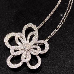 Ketten Marke Reine 925 Sterling Silber Schmuck Für Frauen Lotus Neckalce Doppel Blume Anhänger Glück Klee Sakura Hochzeit Party neck269F