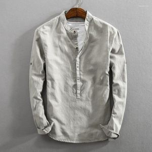 Men's Casual Shirts Quality Mens Linen Cotton Pullover Solid Long Sleeve Shirt Men Social Business Mandarin Collar Dress TS-472