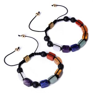 Braccialetti con ciondoli Guarigione Reiki Sette Chakra Bracciale in pietra Donna Uomo Intrecciato Tessuto Energia Yoga Buddha Gioielli299H