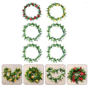 Decorative Flowers 6 Pcs Artificial Garland Luau Party Decorations Summer Hawaiian Supplies Leis Green Silk Cloth Banquet