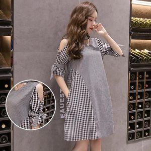 Shirts Pregnant Women Fashion Summer Loose Dress Plus Size Halter Cotton Linen Shirts Long Loose Maternity Plaid Patchwork Blouses Cute