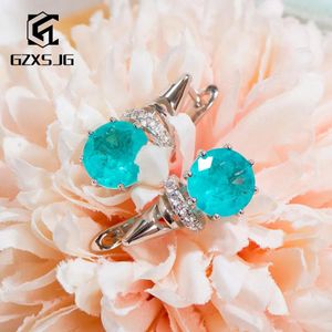 Naszyjnik GZXSJG Paraiba Tourmaline Clip Kołek dla kobiet solidne szterling Sier Blue Tourmaline Kolczyki na rocznicę