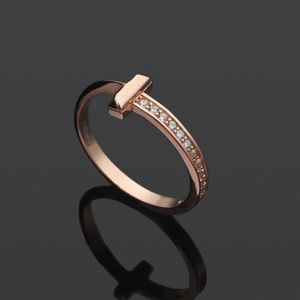 Luxus Halbdiamant Damenring Schmuck Titan Silber Rose Größe 6 7 8 9mm Ring Designer Herrenring mit Box318E