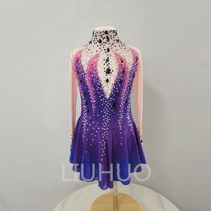 Joycan Figure Skating Dress Girls Teens Purple Ice Skating Dance Skirt Quality Crystals Dancewear Ballet Performance Stretchy