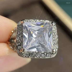 Wedding Rings Attractive Women Silver Color Elegant Square White Stones Cross Engagement Party Bridal Jewelry