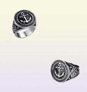 Vintage Style Mens Punk Biker Ring Fashion High Polish Stainless Steel Anchor Signet Gothic Rings 4758763