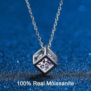 Diamonds Square Hollow Cube Pendant Moissanite Necklace Sterling Sier VVS Lab Diamond Necklace For Women Girls Gift Fine Jewelry