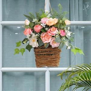 Decorative Flowers Indoor Flower Decor Seasonal Realistic Artificial Hanging Basket With Lanyard Vibrant Color Simulation For 3