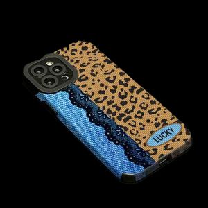 Läder mode cool vulkan leopardtryck denim design telefonfodral för iPhone 15 14 13 12 11 pro max xs x xr 15 plus mode mjuk silikon bakåt täckning 30 st