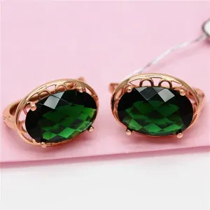 Studörhängen 585 Purple Gold Inlaid Green Gemstone for Women Fashion in Plated 14K Rose Oval Earings Bankettsmycken