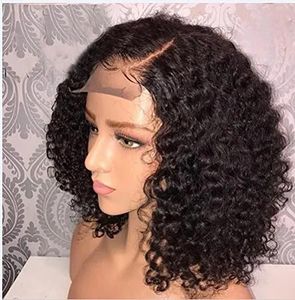 Wigs Black Women Curly Brazilian Virgin Hair Lace Front Wigs Human Glueless wig with Baby Hairs(12 inch 150% density)