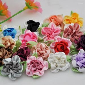 Decorative Flowers 20pcs Ribbon With Leaf Handmade Apparel Sewing Appliques DIY Accessories A047