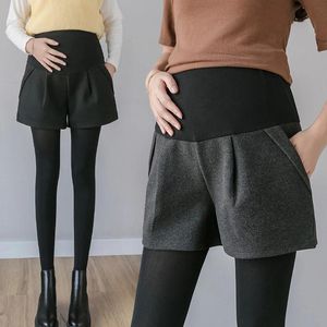 Saias 921 # outono inverno lã maternidade shorts perna larga solta cintura elástica barriga bootcuts roupas para mulheres grávidas gravidez quente