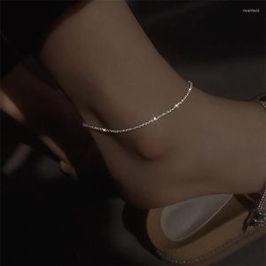 Tornozeleiras Real 925 Silver Anklet Minimalismo Sparkle Jóias Boho Charms Vintage para Women3109