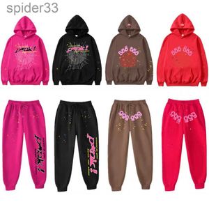 SP5der Young Thug 555555 Mens Hoodies tröja tröjor Svartbrun spindelhuvtröja Självfotot Tracksuit Web Pullovers Hoody Sweatpants Set S-2X HTH7