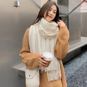 Halsdukar Cashmere Scarf Women's Winter Solid Color 2023 White Shawl Autumn and Men's Imitation