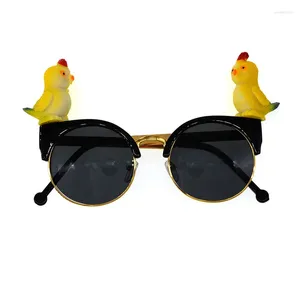 Sunglasses 2024 DIY Lady Gold Baroque Brand Retro Black Frame Beach Metal Chain Bird Round Sun Glasses For WomenT Show Eyewears
