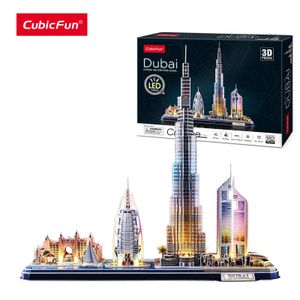 Paspaslar Mats Cubicfun 3D Puzzles Led Dubai CityLine Işıklama Binası Burj Al Arap Jumeirah El Khalifa Emirates Kuleleri Yetişkin Çocuklar İçin