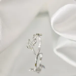 Wedding Rings Exquisite Beautiful Shiny Zircon Branches Leaves For Women Fashion Opening Ring 2023 Trend Aesthetic Jewerly