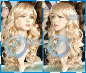 Wigs Ly & CS cheap sale dance party cosplays COS Wig New Mix Blonde Wig Long Curly Hair Wig Oblique Bangs