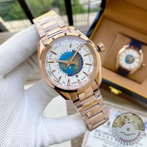 Alta qualità Top Brand OMEGX Seamasterx Master Chronometerx GMTX World Time Orologio da uomo Cinturino in acciaio inossidabile Specchio con zaffiro Movimento di design Orologio meccanico