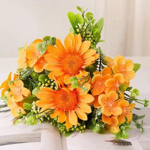 Dekorative Blumen „Blume weiß“-Sonnenblumen-Stickerei, Ball, weiche Hochzeitsdekoration, frisch und einfach, simuliertes Bündel, ländliche Raumdekoration